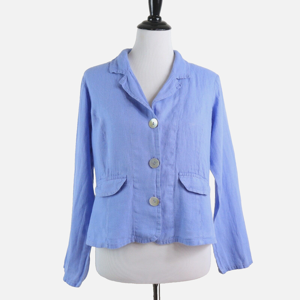 Flax Size XS Woven Linen Button Front Jacket Blazer Lightweight Purple